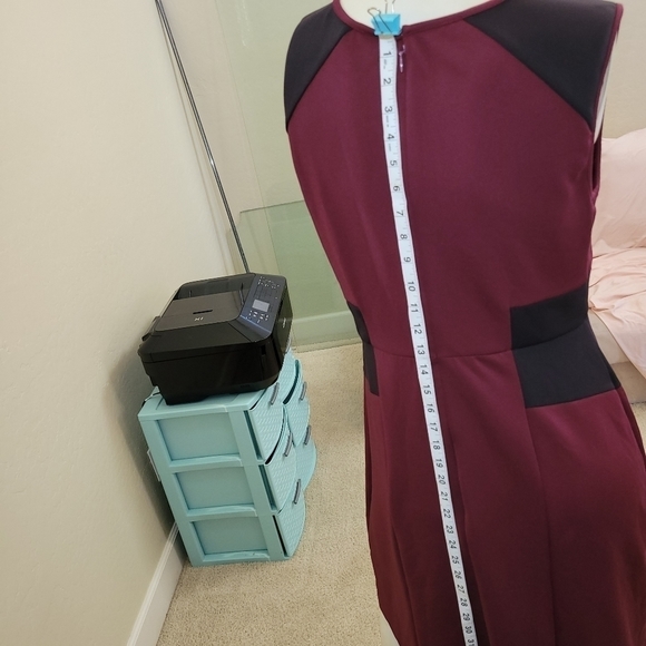 Elegant Burgundy and Black Sleeveless Dress - Picture 4 of 7